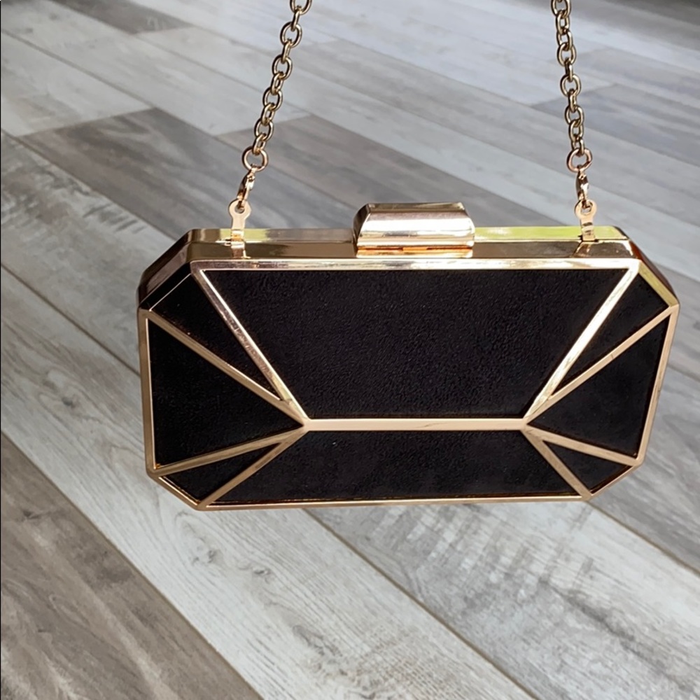 INC Gold and Black Clutch/Evening Bag